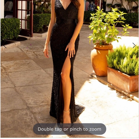 PRIMAVERA COUTURE Backless gown black with royal blue beads sz 4 evening gown - Picture 12 of 16